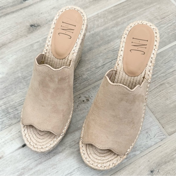 INC Beige Platform Scalloped Camile Wedge Espadrille Sandals - Picture 4 of 8